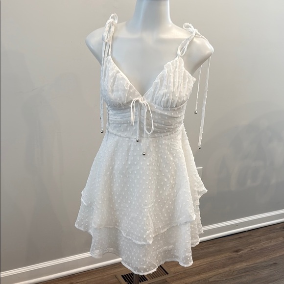 SHEIN Small US 4 White Layered Dress with Swiss Polka Dots - Picture 1 of 9